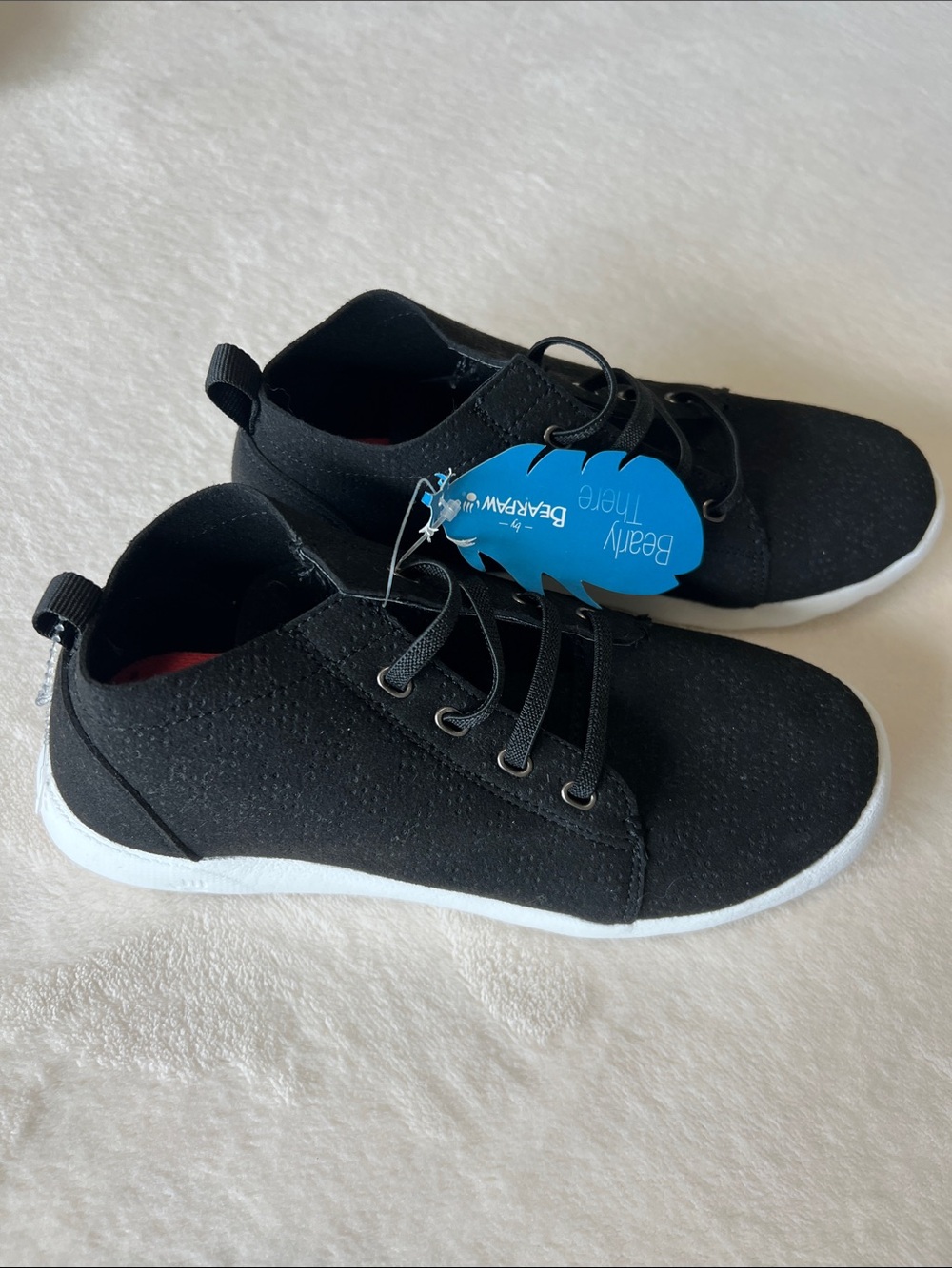 BearPaw Kids Black Lace-Up Sneakers with White Sole